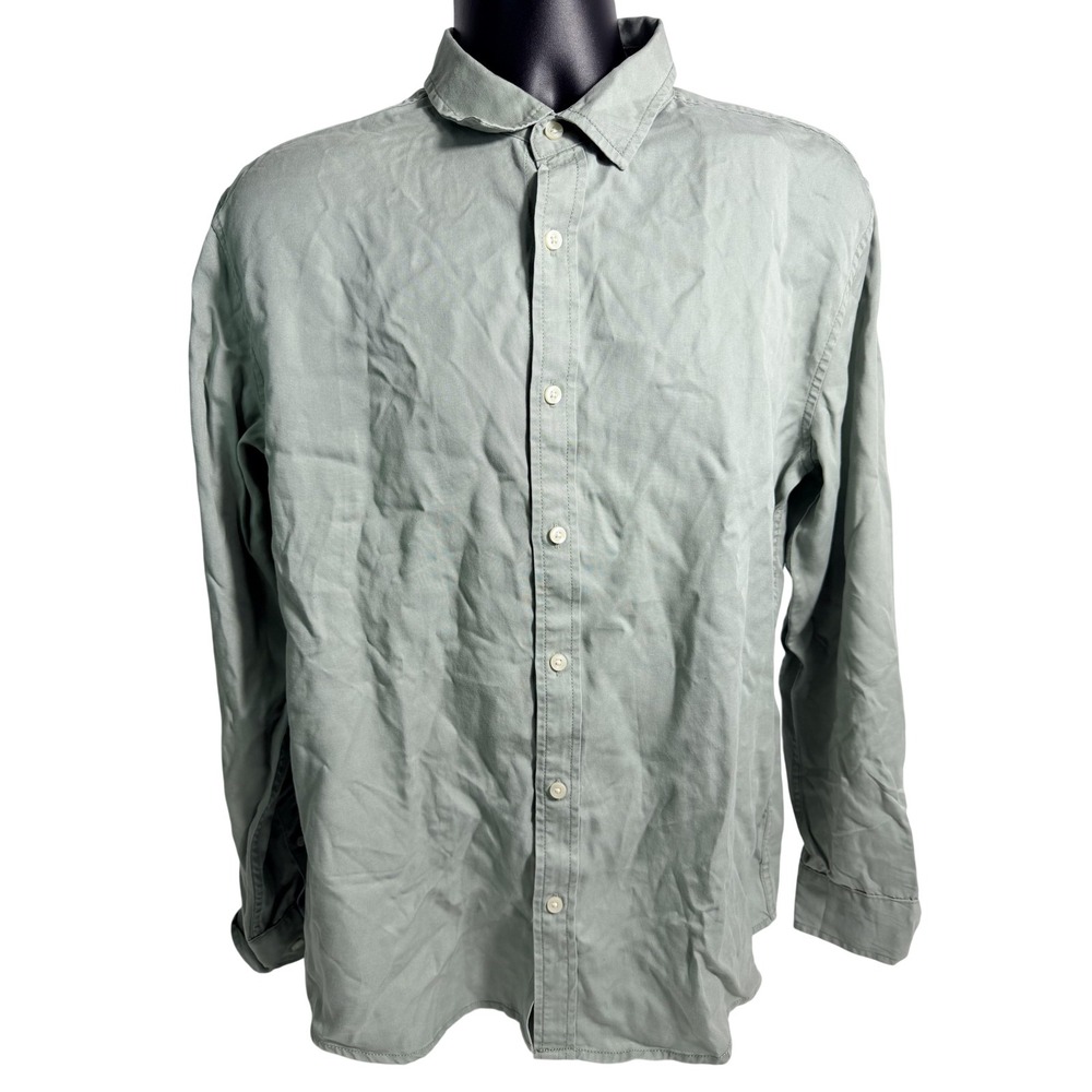 Goodfellow & Co Shirt Mens Medium Green Vintage Twill Long Sleeve Button Front‎